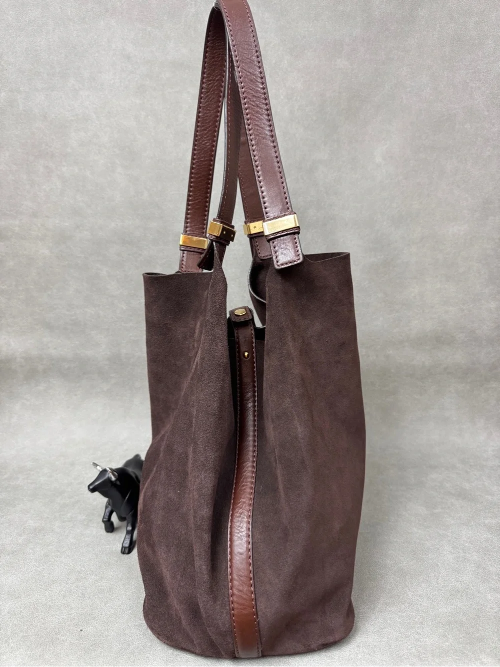 Michael Kors Dark Brown Suede Hobo with Gold Hardware